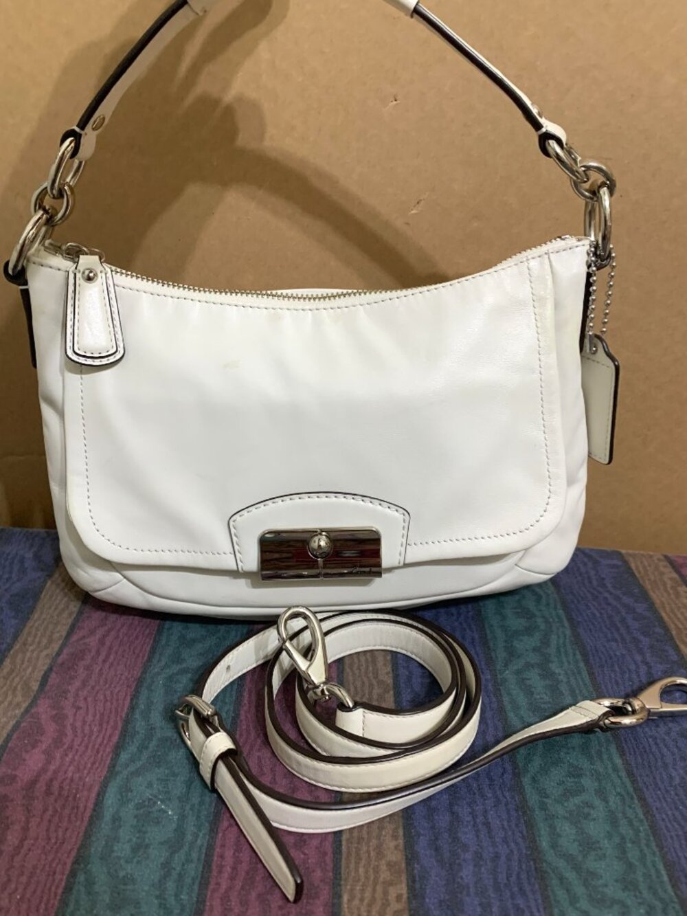 COACH Chalk White KRISTIN Flap Convertible Hobo Crossbody F22308